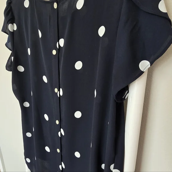 Loft Navy Polka Dot Women's Short Sleeve Blouse - Picture 9 of 9